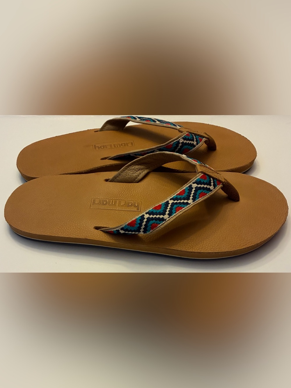 Hari Mari Brown Flip-Flops with Turquoise & Red Patterned Straps